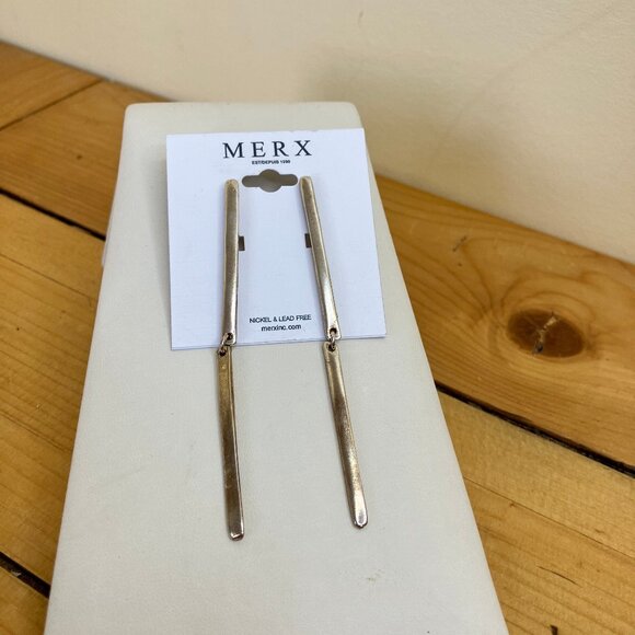 MERX Modern Minimal Earrings Silver-Tone Dangle Bar Studs 3.5" Long Nickel-free - Picture 4 of 6